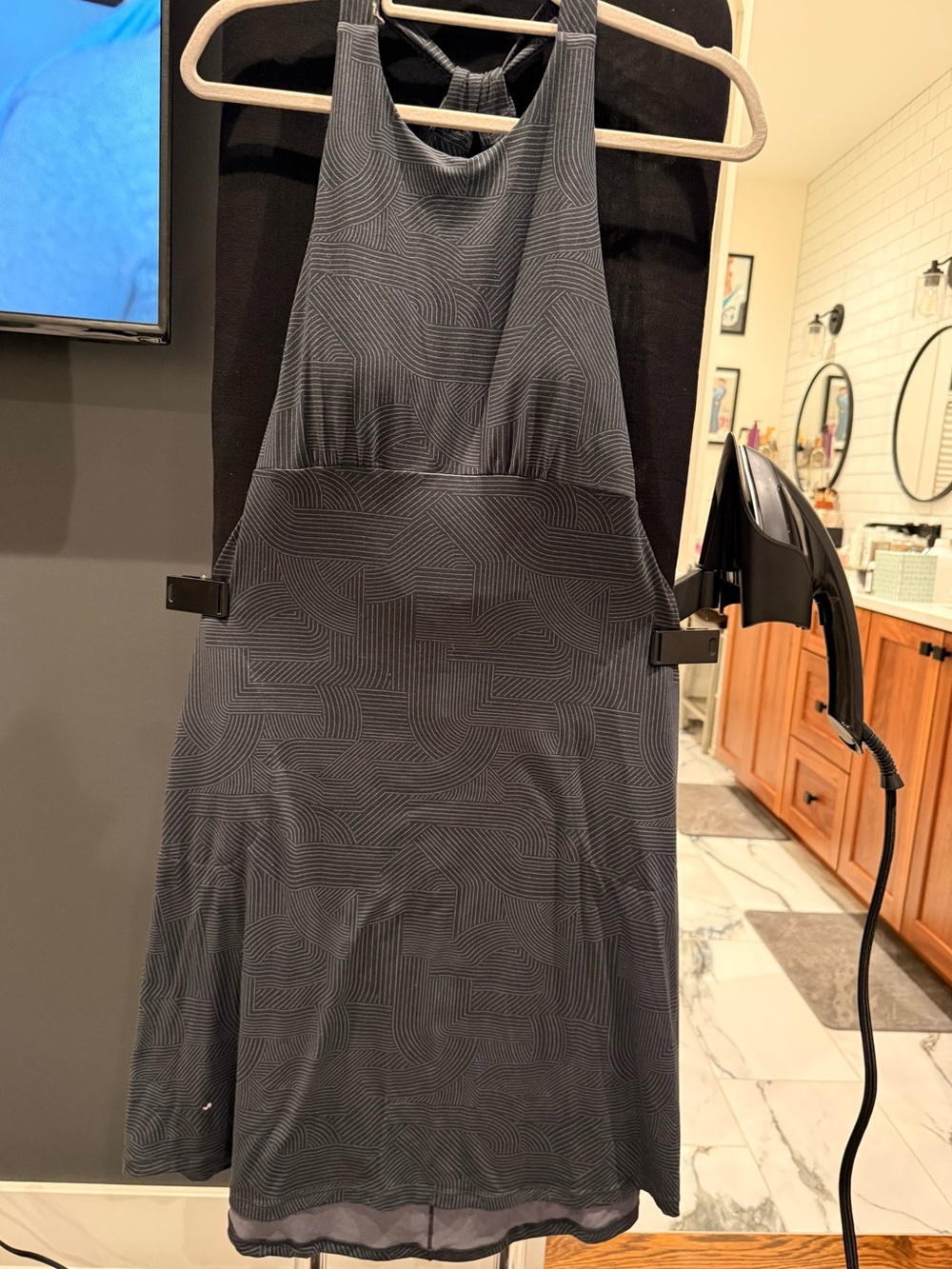 Prana Dark Gray Patterned Halter Dress